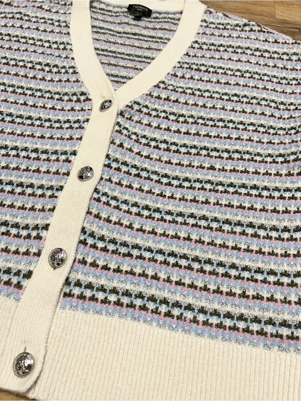 Talbots V-NECK CARDIGAN - BREEZY STRIPE Petite Large - Picture 7 of 10